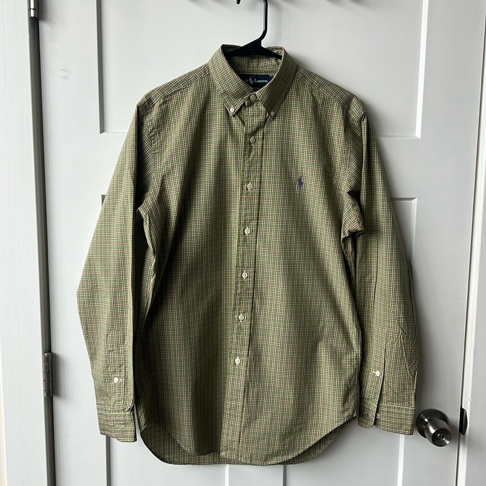 Plaid Ralph Lauren Button Down Shirt - Green and Purple